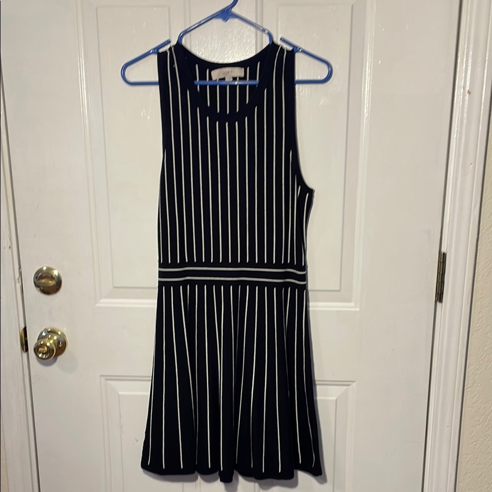 Loft Black and White Striped Sleeveless Sweater Dress